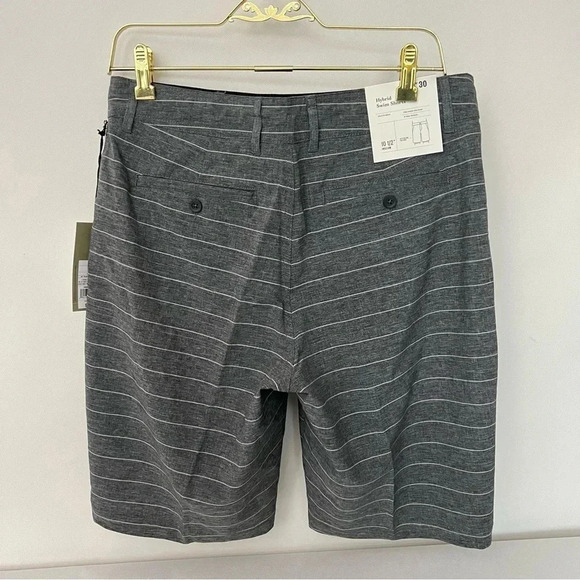Hybrid Swim Shorts Quick Dry Unlined Size W 30 Gray Striped 10.5" Inseam UPF 50+ - Picture 2 of 7